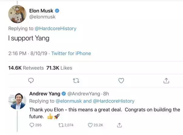 Elon Musk Supports Yang